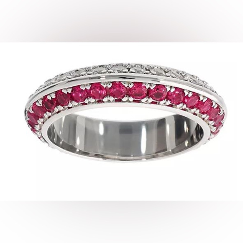 Diamonique X Bronzo Italia Eternity Band Ring Simulated Ruby and CZ Size 7 NEW